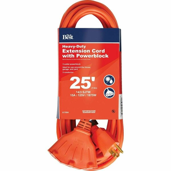 All-Source 25 Ft. 14/3 Extension Cord with Powerblock OP-JTW143-25-OR
